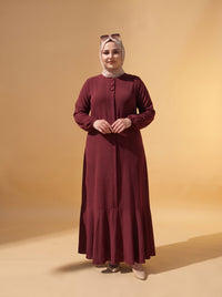 3 Düğmeli Elbise - Bordo