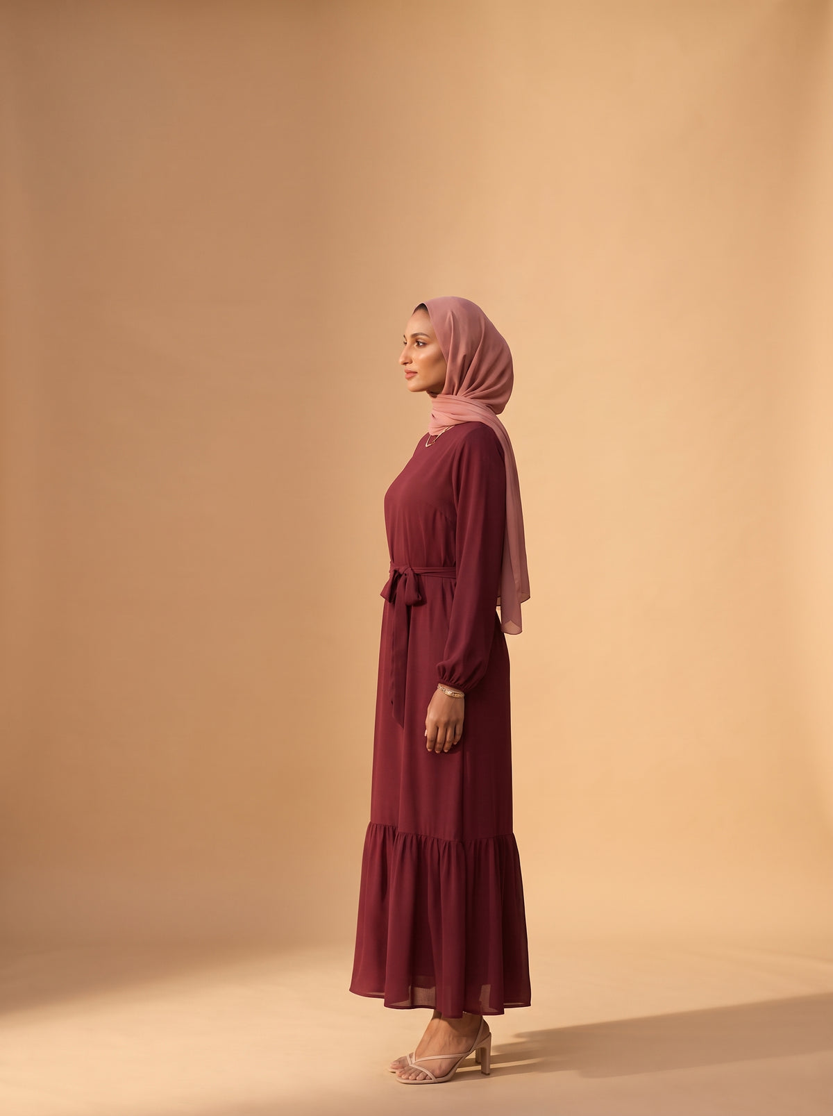Belden Kuşaklı Elbise Bordo