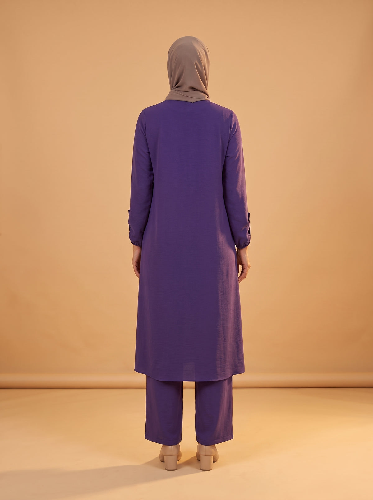 Boydan Düğmeli Cepli Takım - Mor - Butik Dubai büyük beden i̇kili takım