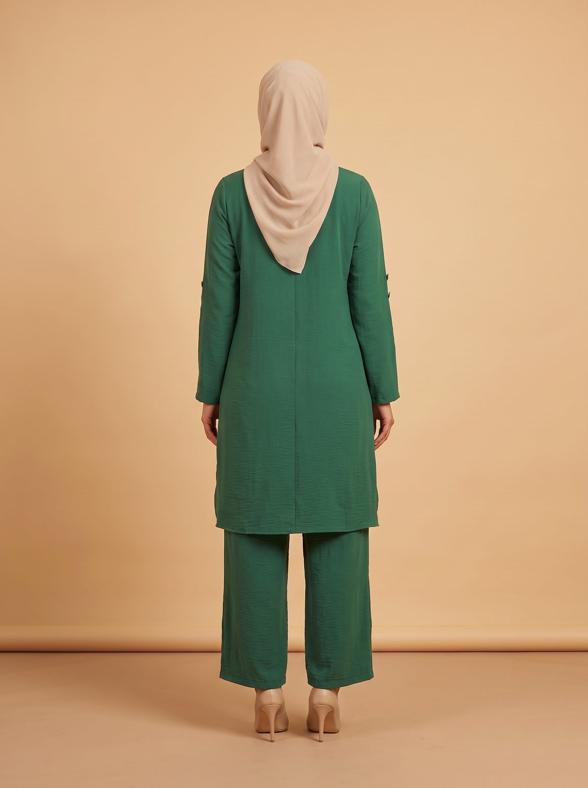 Düğmeli İkili Takım - Zümrüt - Butik Dubai büyük beden i̇kili takım