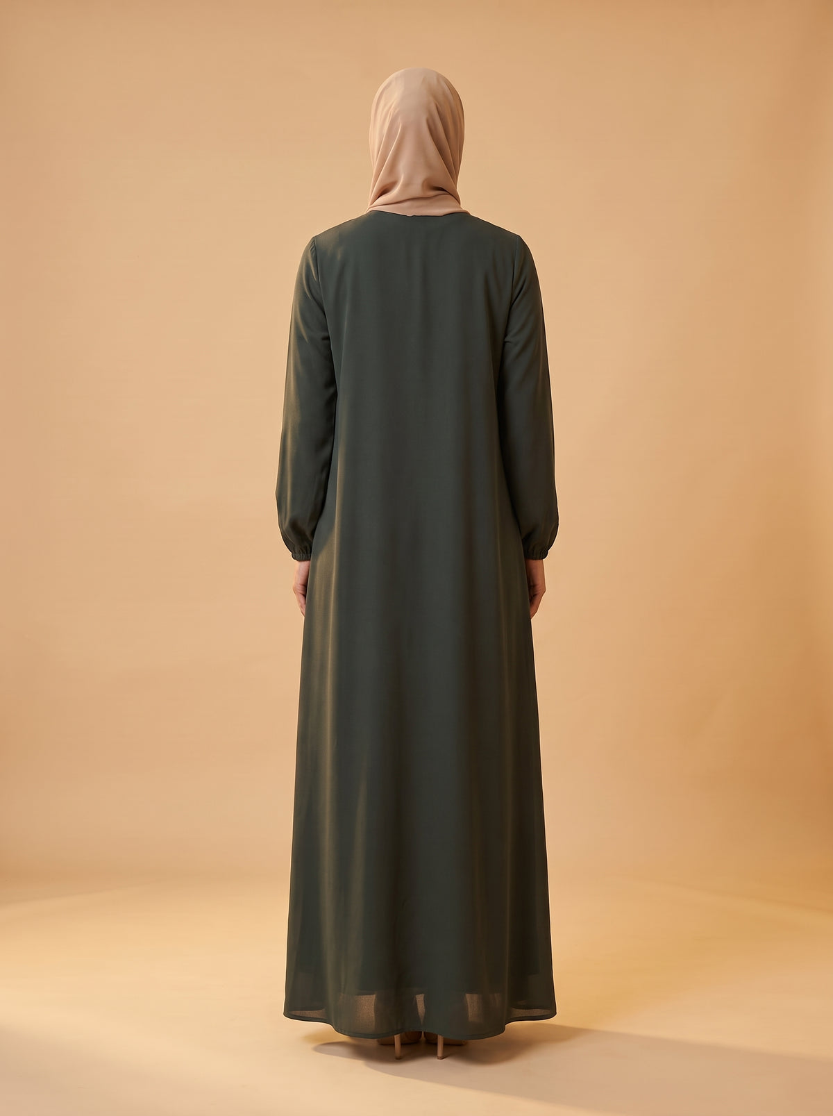 Taşlı Elbise - Haki - Butik Dubai büyük beden elbise