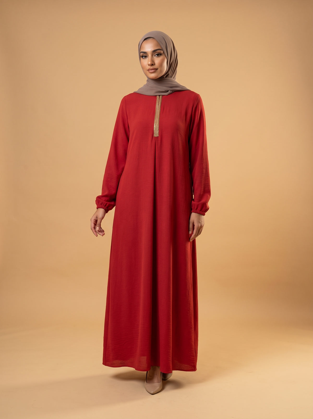 Taşlı Elbise - Kırmızı - Butik Dubai büyük beden elbise