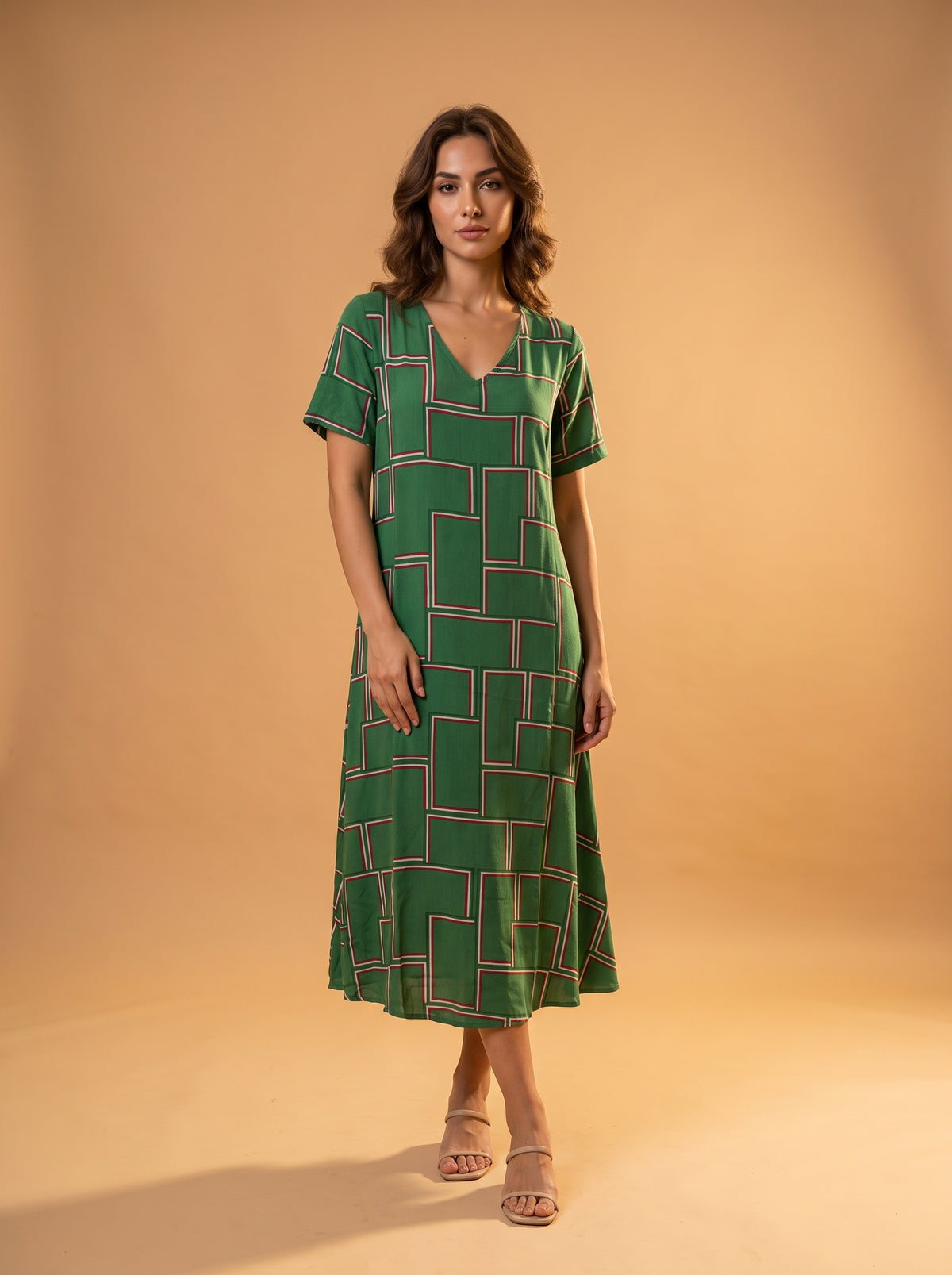 Yazlık Midi Elbise - Atlas Yeşili - Butik Dubai büyük beden yazlık midi elbise