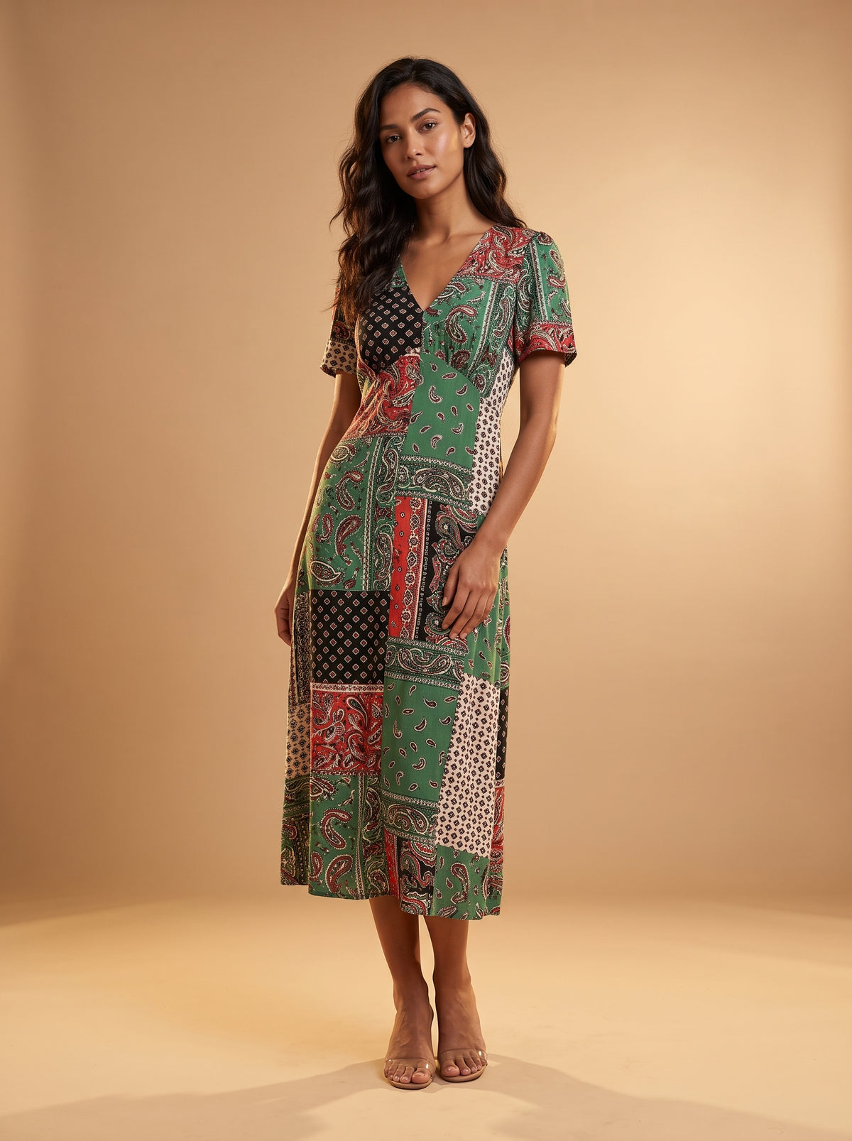 Yazlık Midi Elbise - Etnik Desen - Butik Dubai büyük beden yazlık midi elbise