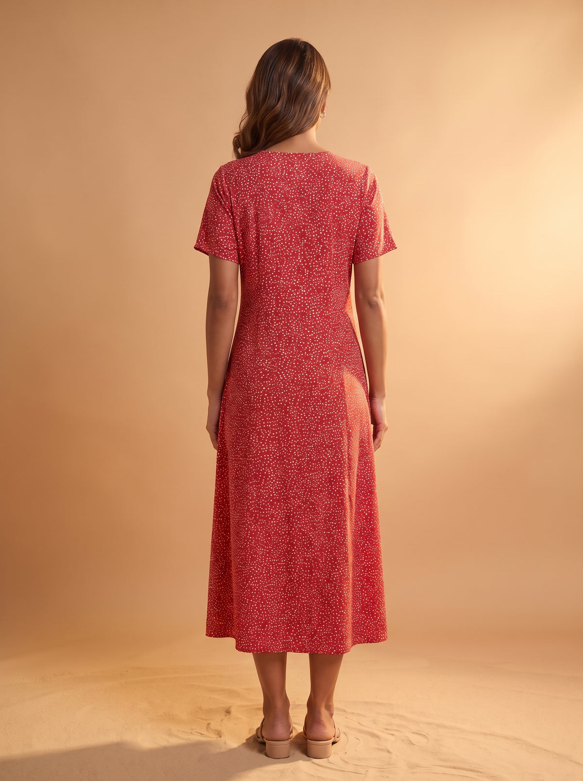 Yazlık Midi Elbise - Kırmızı Çıtır - Butik Dubai büyük beden yazlık midi elbise