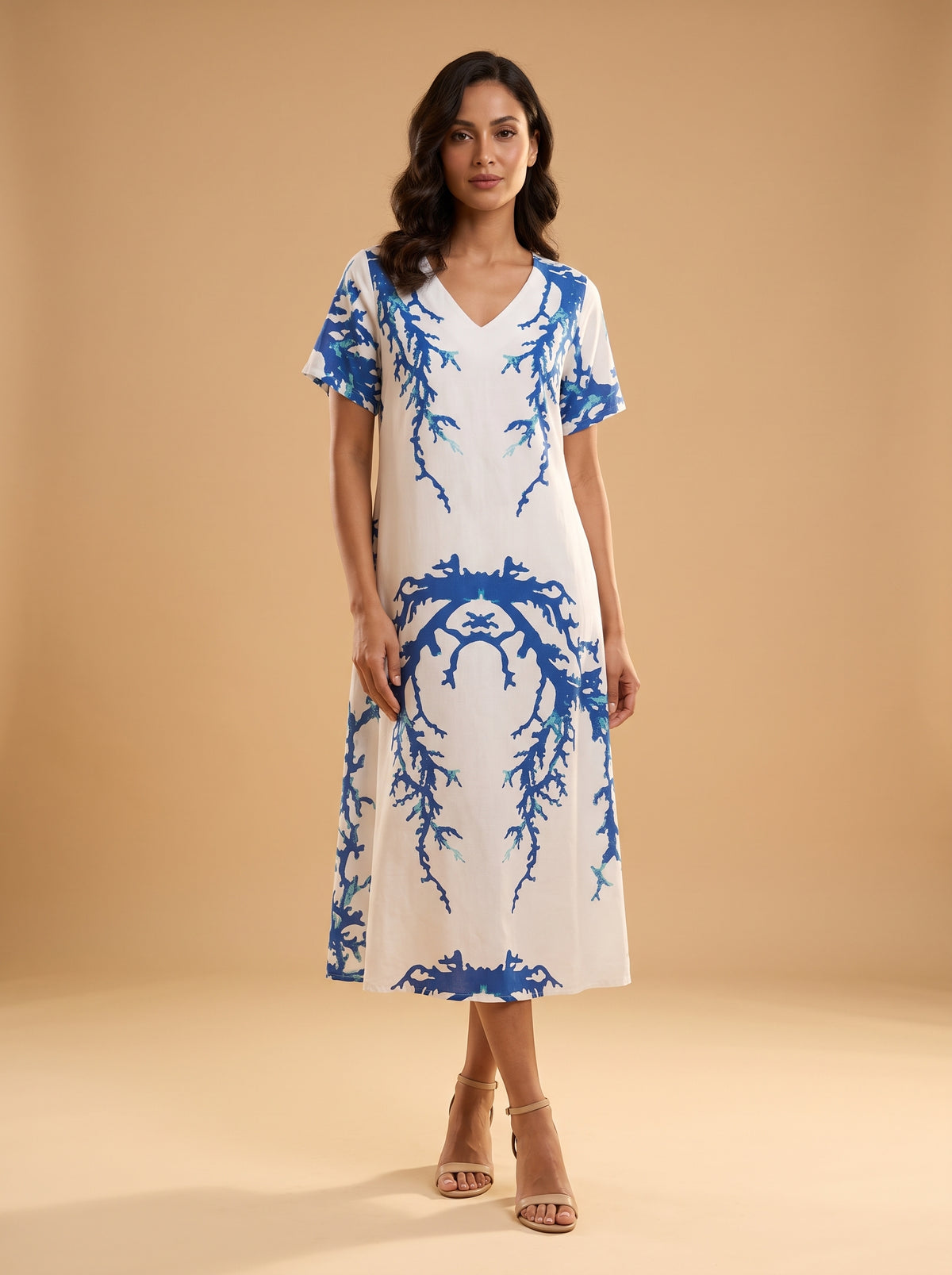 Yazlık Midi Elbise - Mavi Mercan - Butik Dubai büyük beden yazlık midi elbise