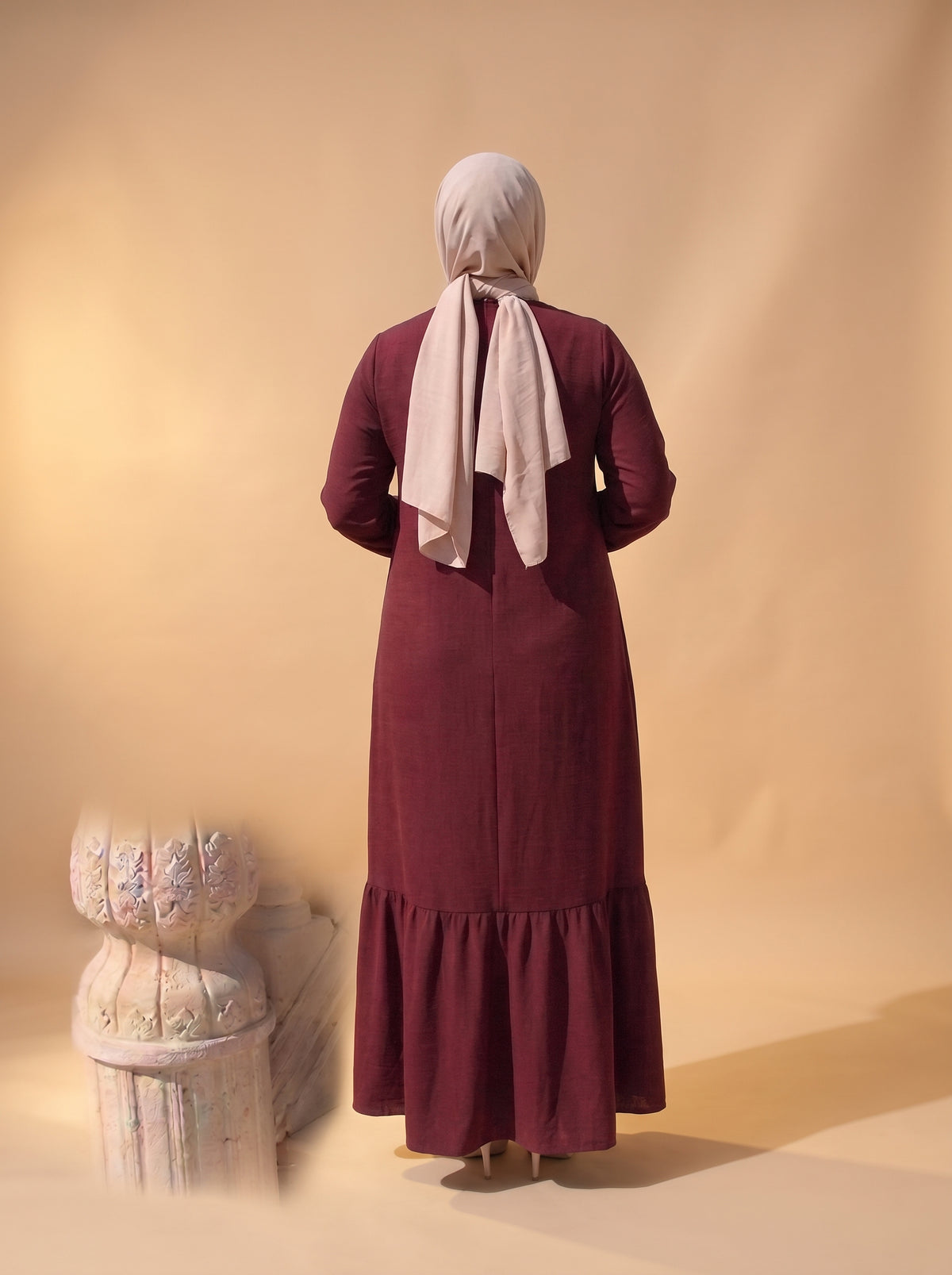 3 Düğmeli Elbise - Bordo