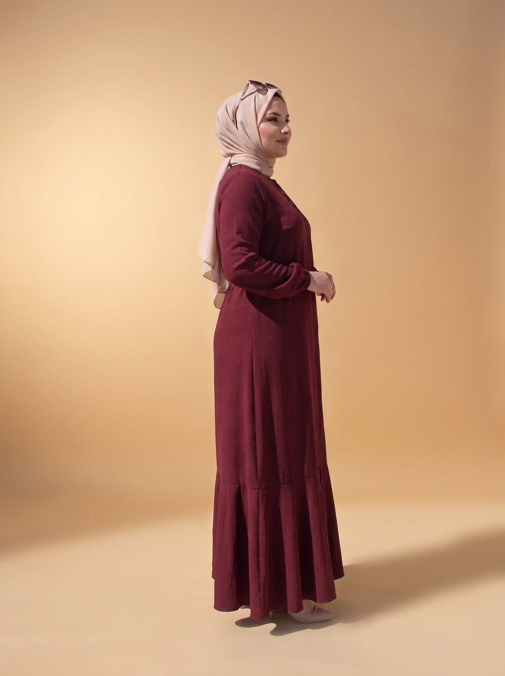 3 Düğmeli Elbise - Bordo