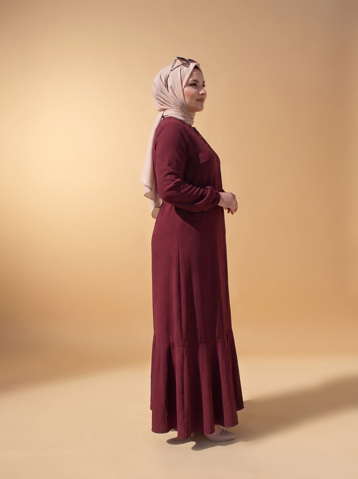 3 Düğmeli Elbise - Bordo