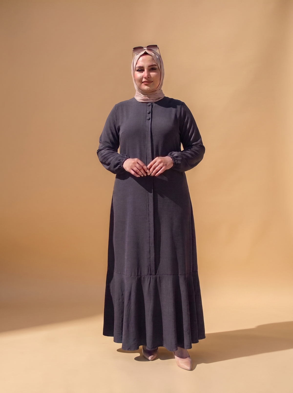 3 Düğmeli Elbise - Gri