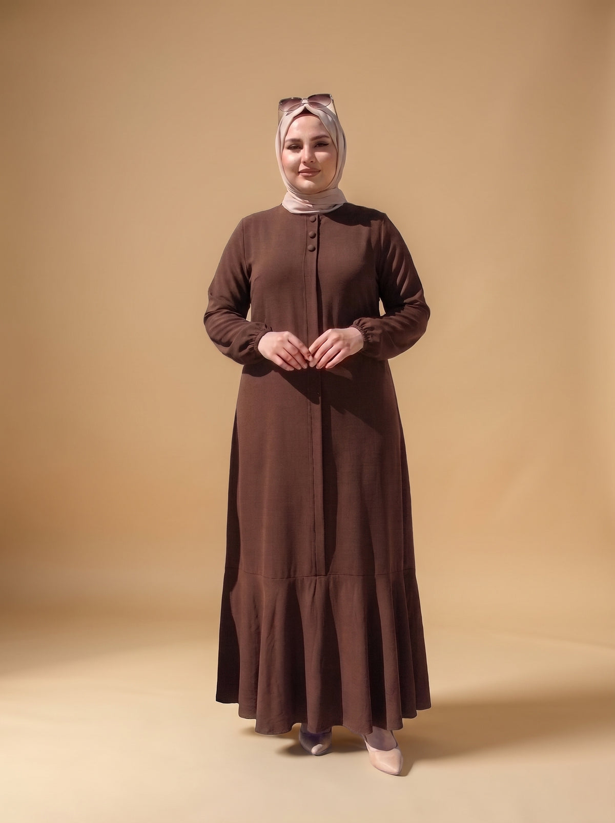 3 Düğmeli Elbise - Kahverengi