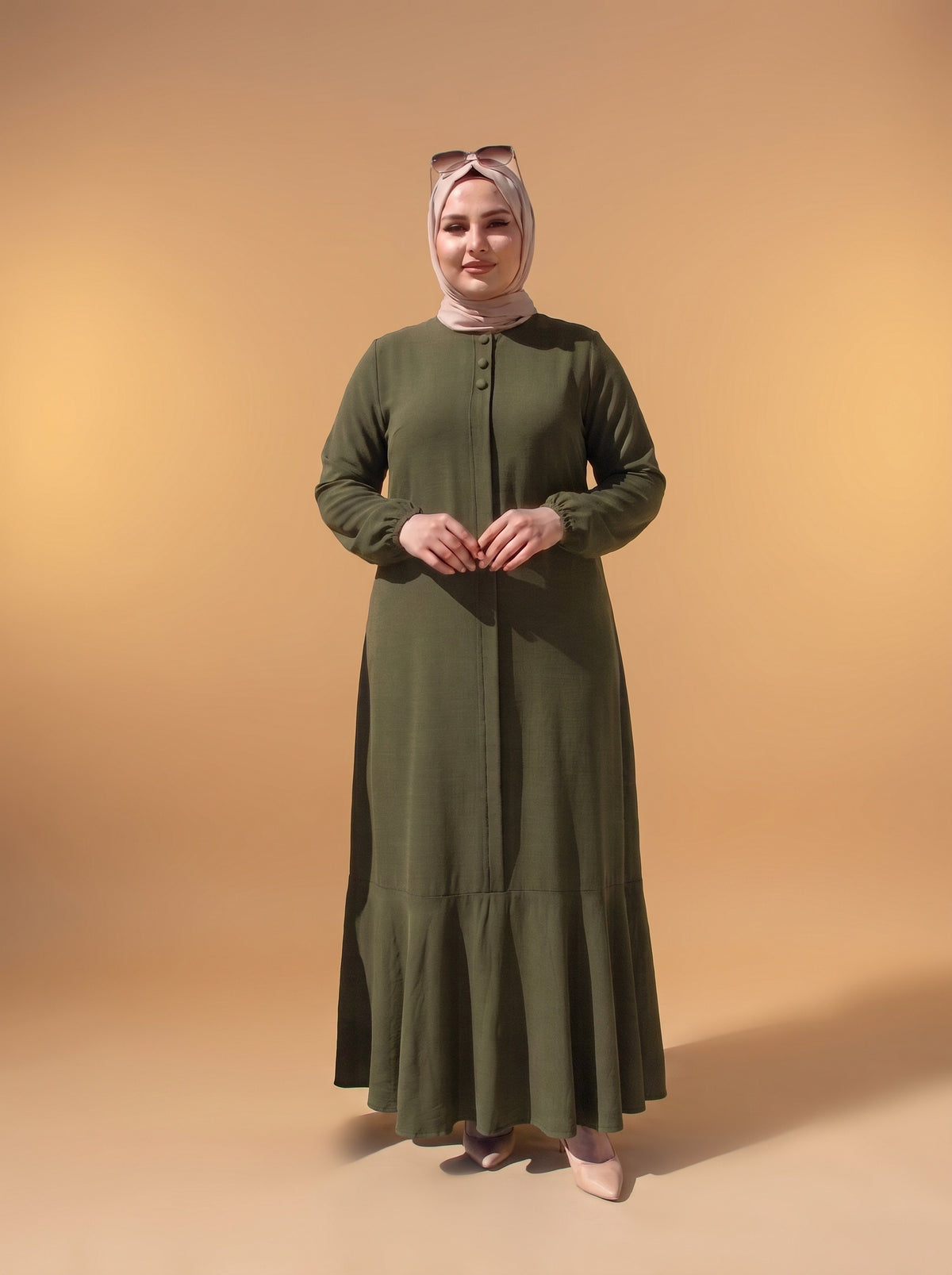 3 Düğmeli Elbise - Yeşil