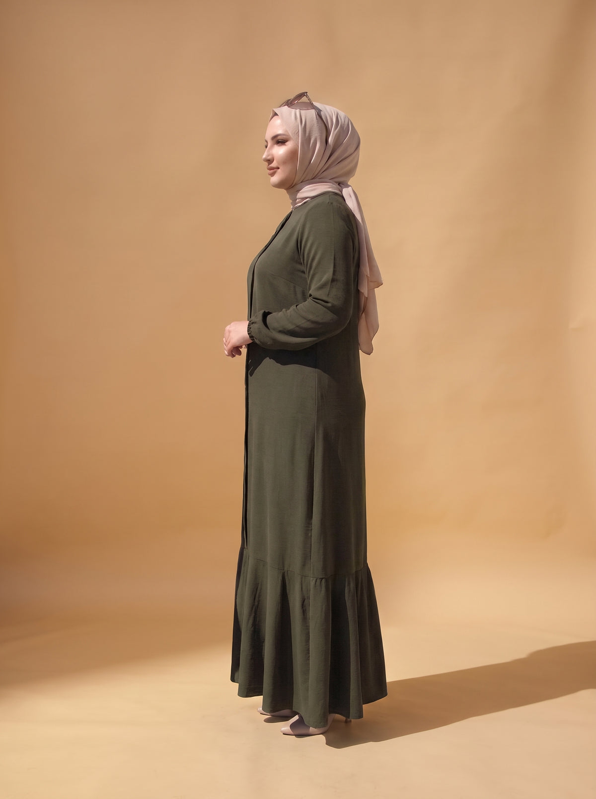 3 Düğmeli Elbise - Yeşil