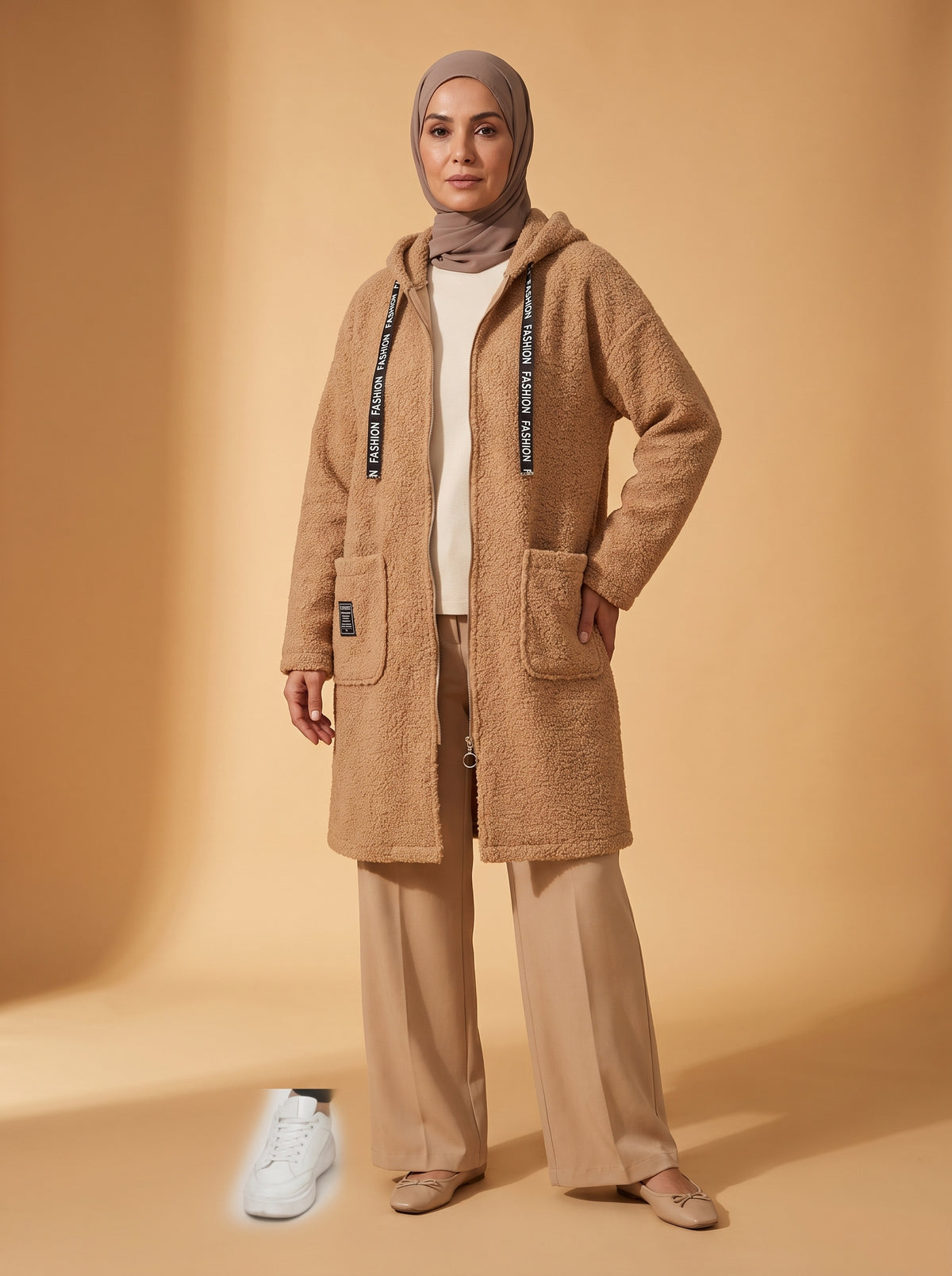 Buklet Hırka - Sütlü Kahve - Butik Dubai büyük beden hırka