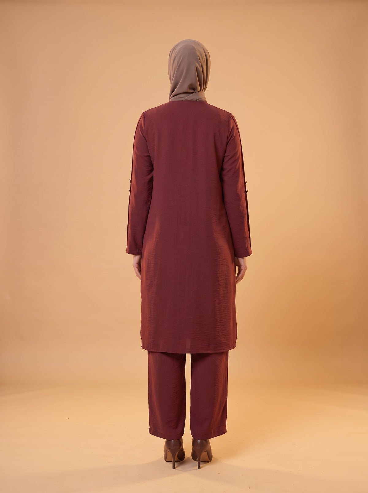 Düğmeli İkili Takım - Bordo - Butik Dubai büyük beden i̇kili takım