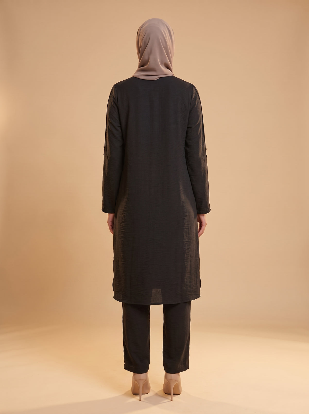 Düğmeli İkili Takım - Siyah - Butik Dubai büyük beden i̇kili takım