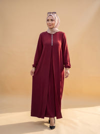 Taşlı Elbise - Bordo