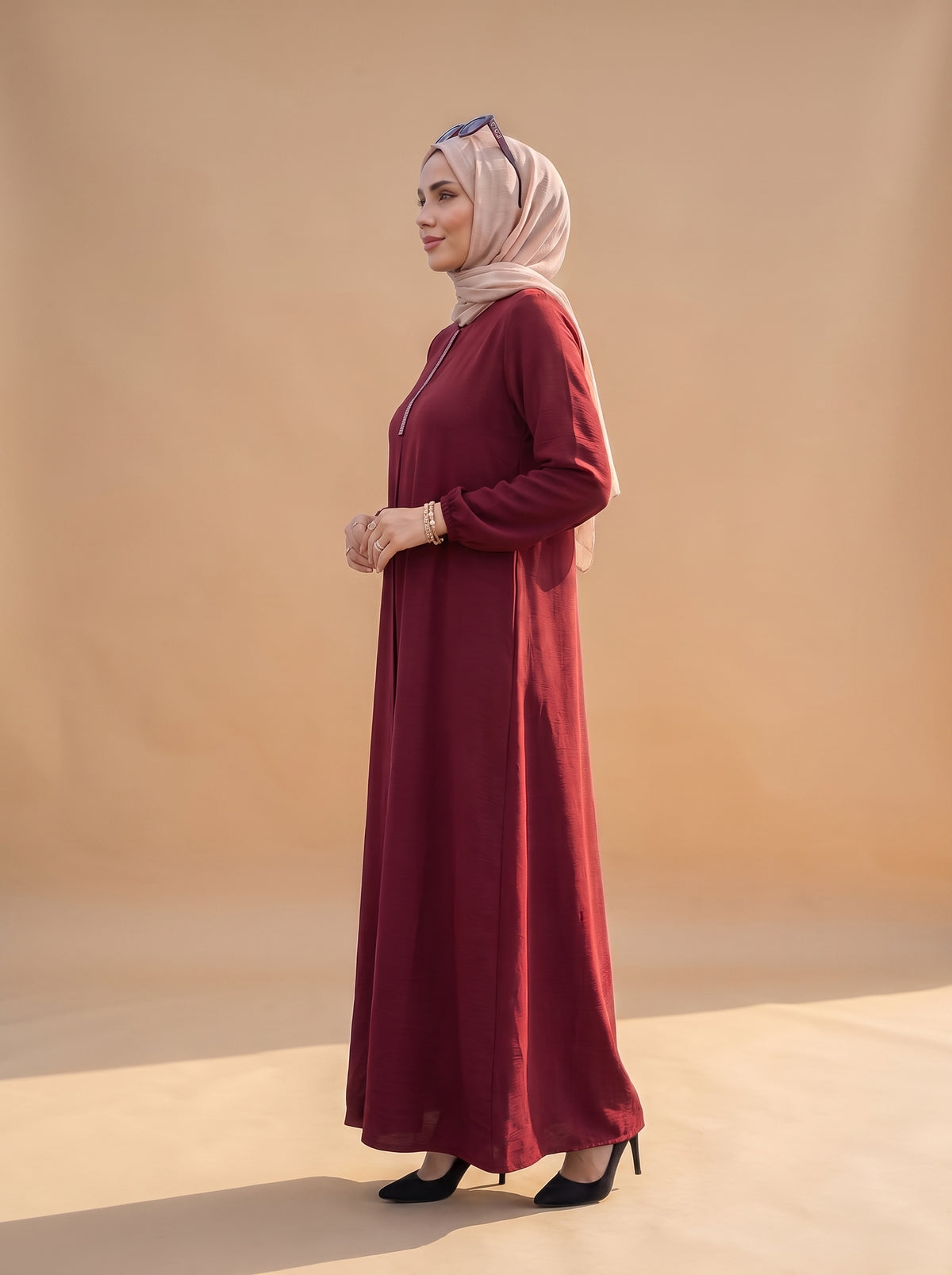 Taşlı Elbise Bordo