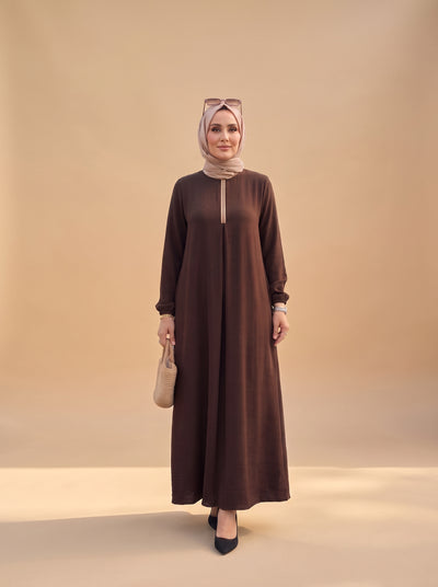 Taşlı Elbise - Kahverengi