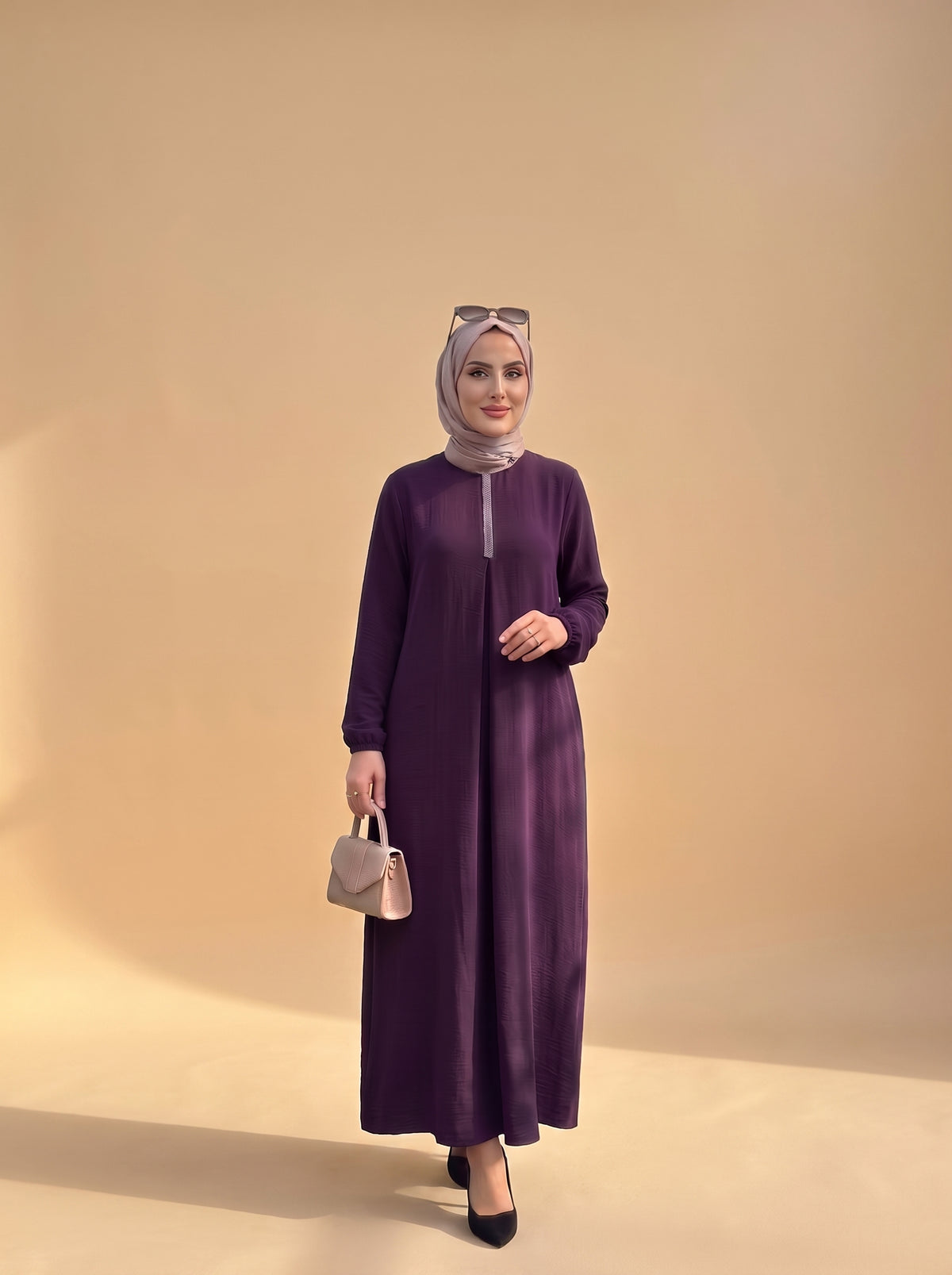 Taşlı Elbise Mor