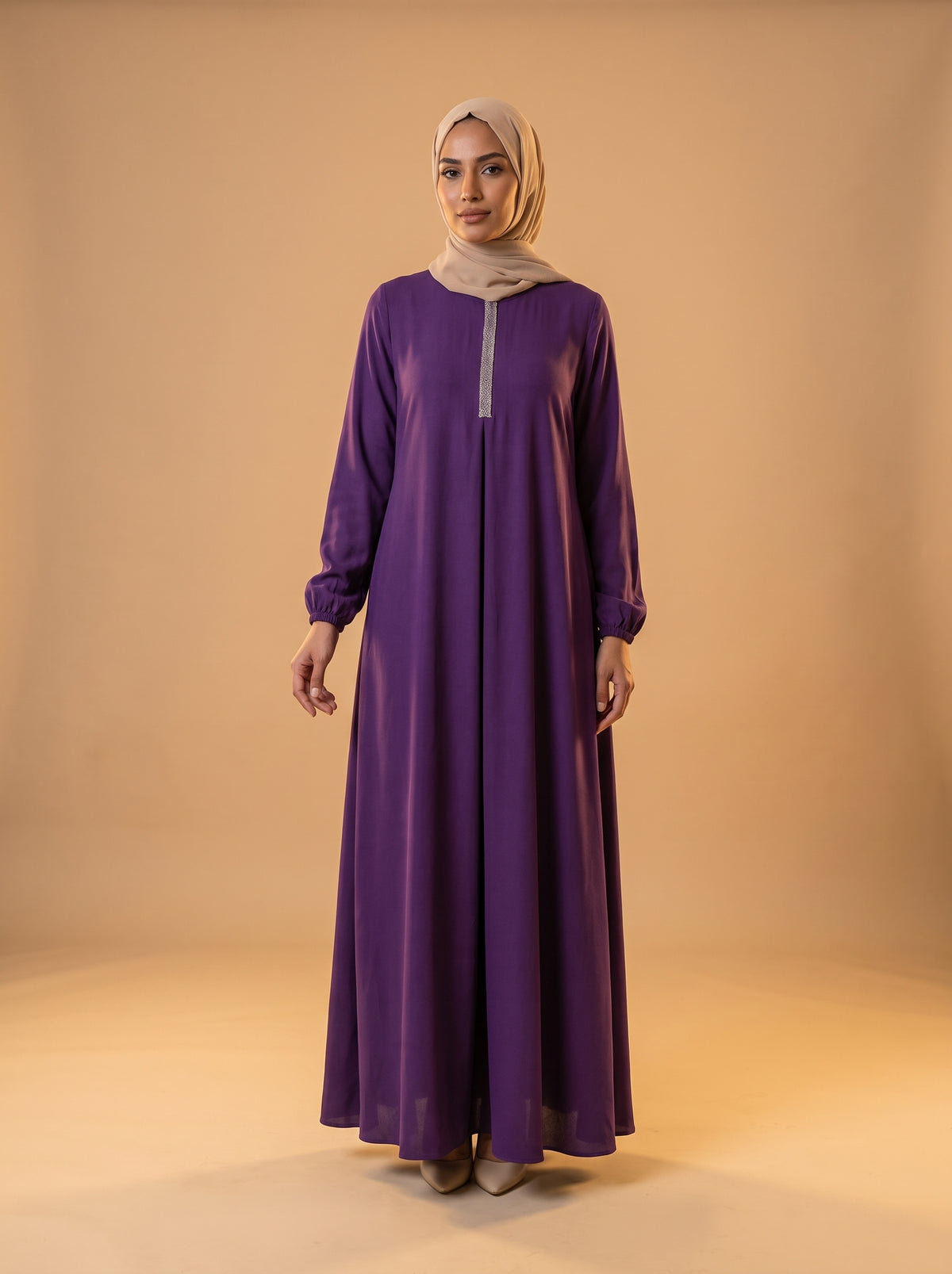Taşlı Elbise - Mürdüm - Butik Dubai büyük beden elbise