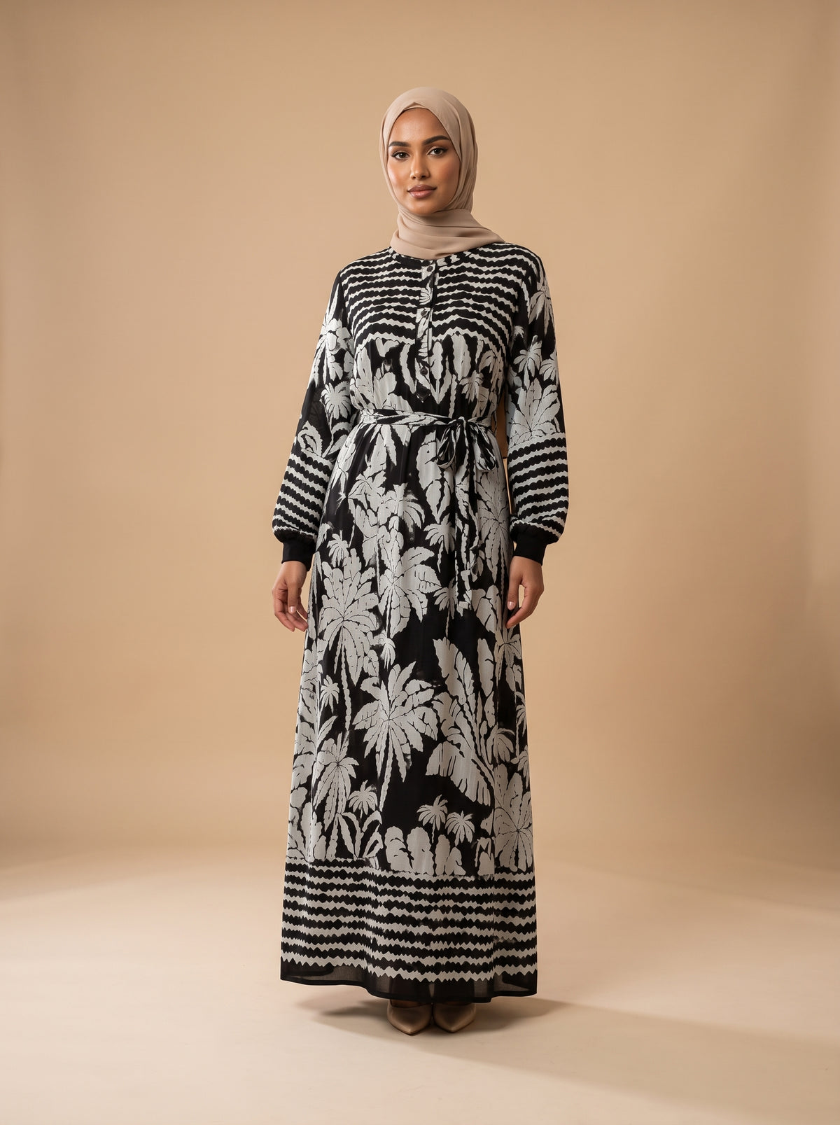 Viskon Elbise - Beyaz Zebra - Butik Dubai büyük beden viskon elbise