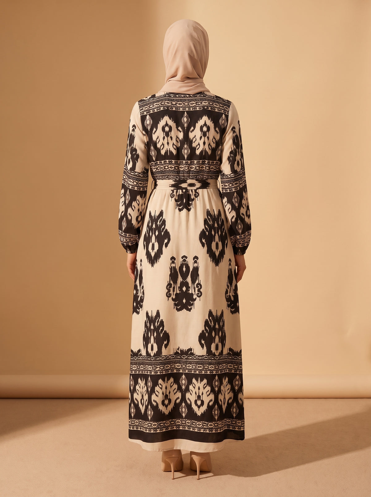Viskon Elbise - Krem Zebra - Butik Dubai büyük beden viskon elbise