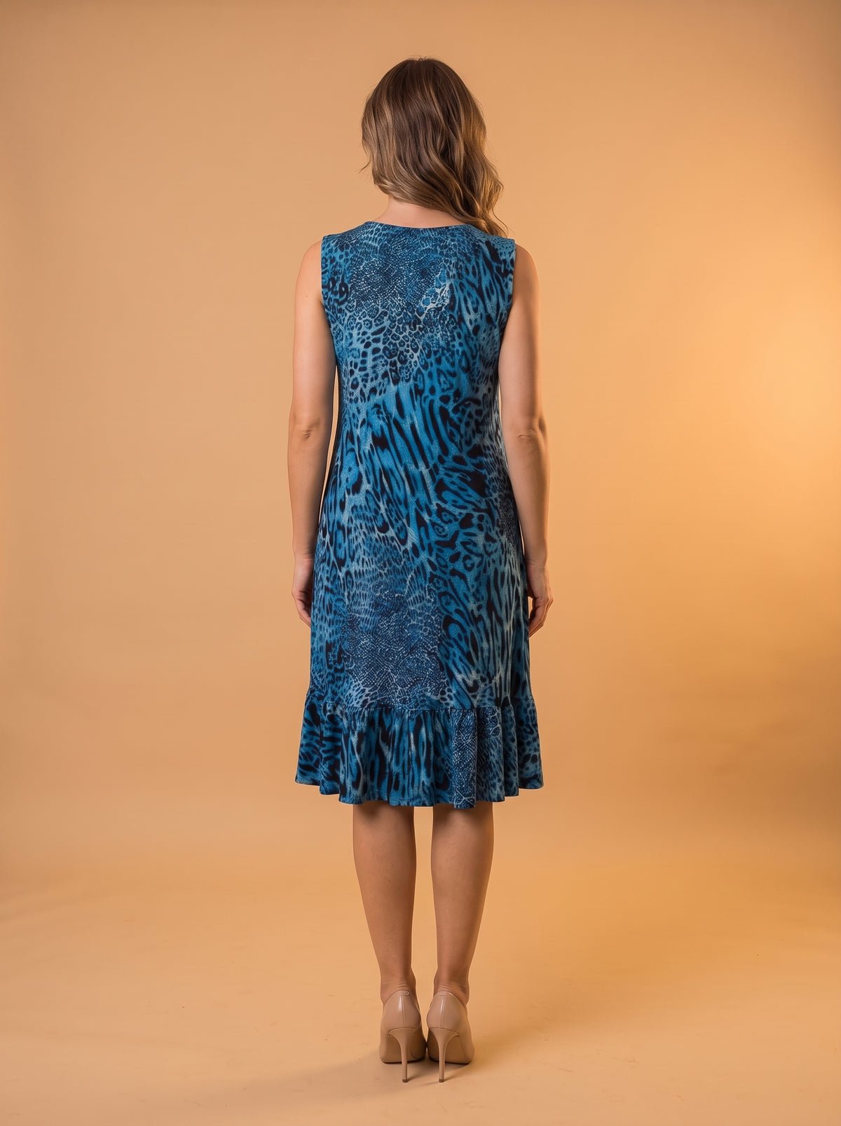 Yazlık Midi Elbise - Mavi Leopar - Butik Dubai büyük beden yazlık midi elbise
