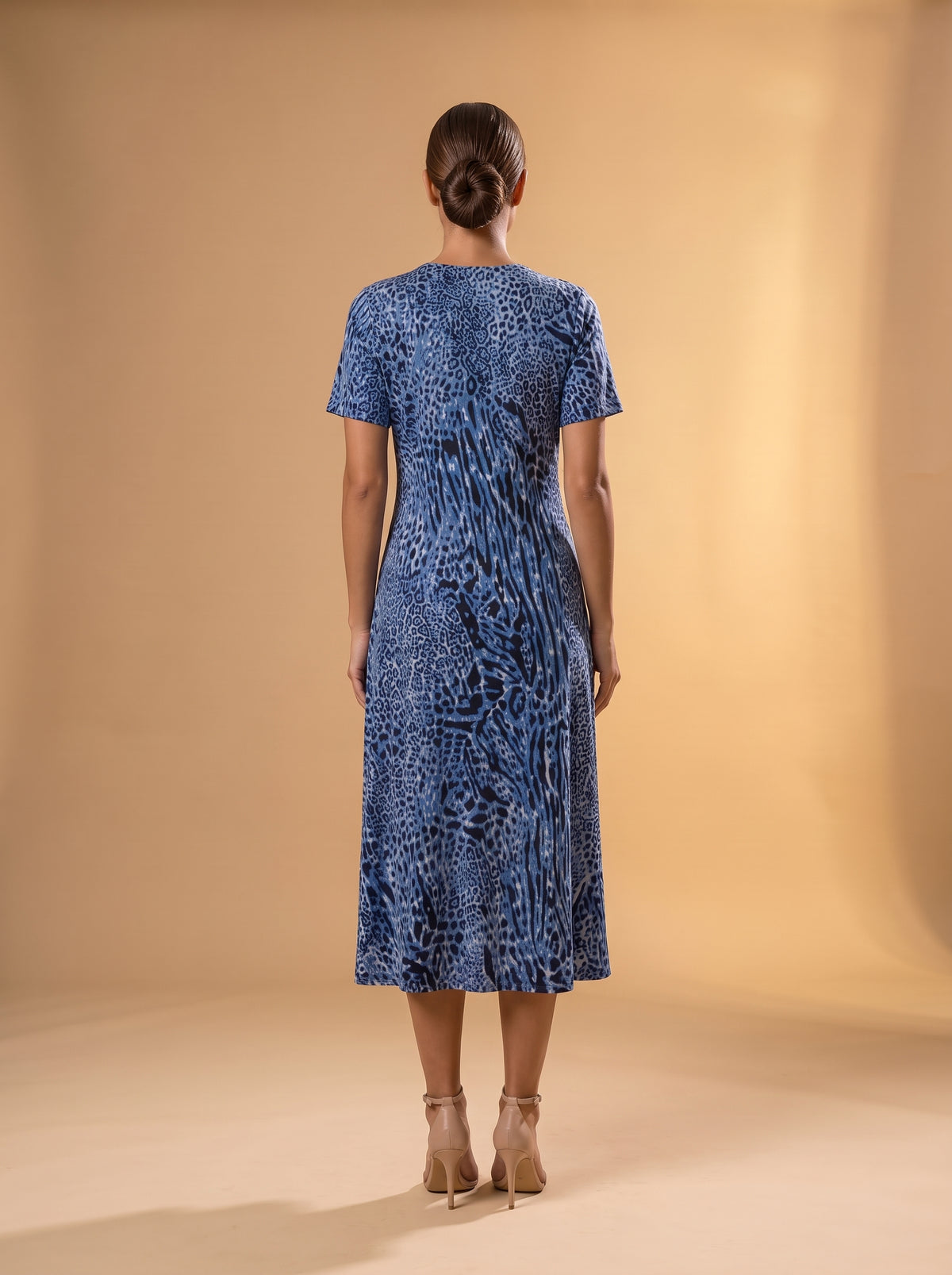 Yazlık Midi Elbise - Mavi Leopar - Butik Dubai büyük beden yazlık midi elbise
