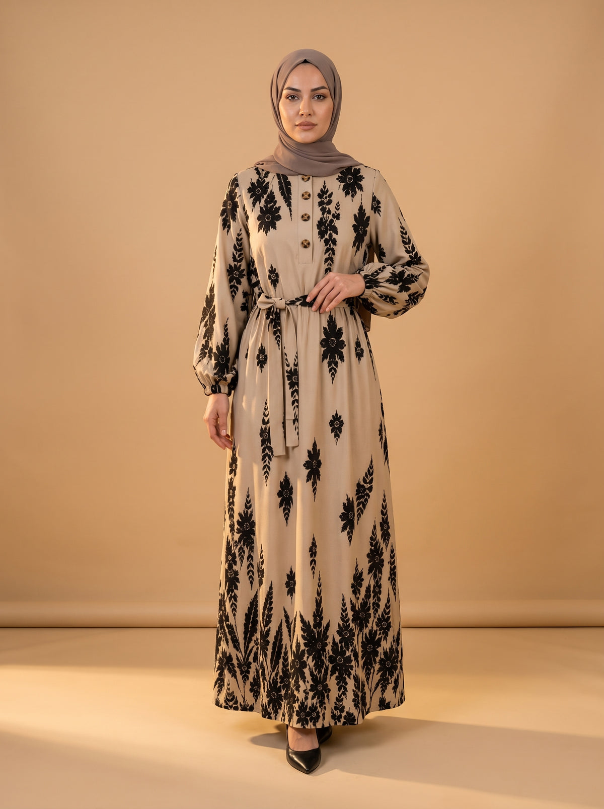 Viskon Elbise - Sütlü Kahve - Butik Dubai büyük beden viskon elbise