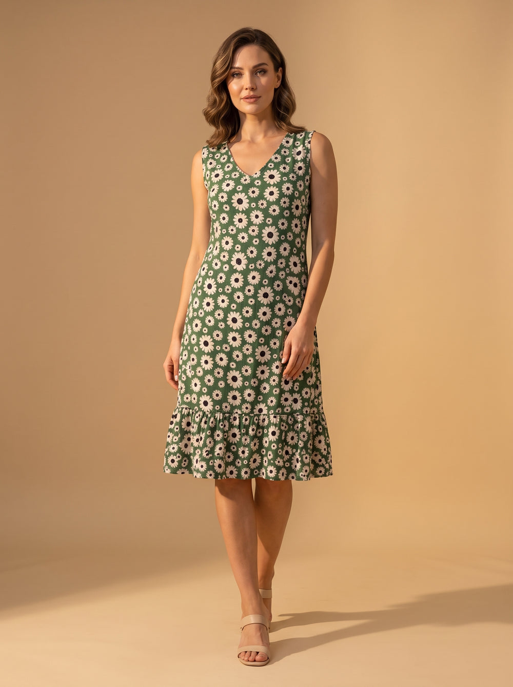 Yazlık Midi Elbise - Yeşil Papatya - Butik Dubai büyük beden yazlık midi elbise